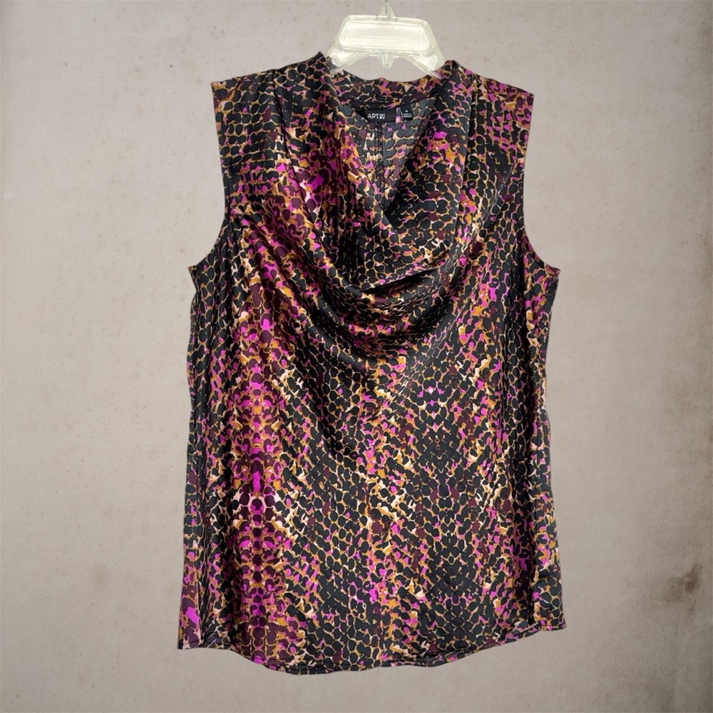 Apt. 9 Black and Purple Lightweight Animal-Print Cowl Neck Sleeveless Top size M